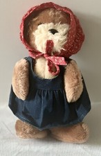 Dakin Dog Plush Stuffed Animal Wearing Bonnet Denim Dress Vintage 1981