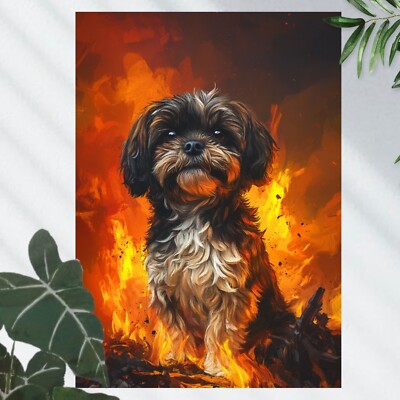 Shih Tzu in Flammen Poster Schöne Wanddeko Dekoration