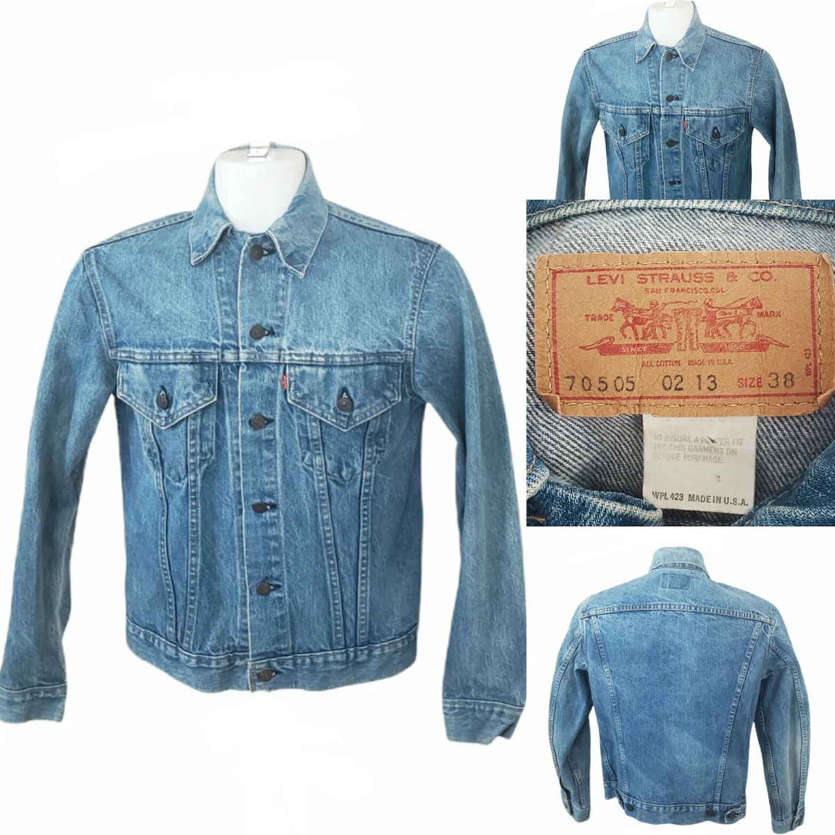 VINTAGE 80S LEVIS 70505 0213 TRUCKER JEAN JACKET MENS SIZE 38 MADE IN USA DENIM