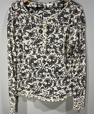 DR2 Floral Half Button Blouse Long Sleeve Top Size Large Multicolor NEW