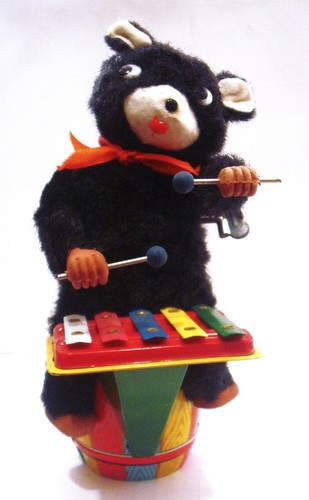 VINTAGE MADE IN JAPAN WIND UP LITHO TIN BEAR PLAYING XYLAPHONE - Imagen 9 de 11
