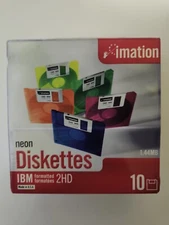 New Imation Neon Diskettes 1.44 MB IBM Formatted 2HD Floppy Disks 10 Pack