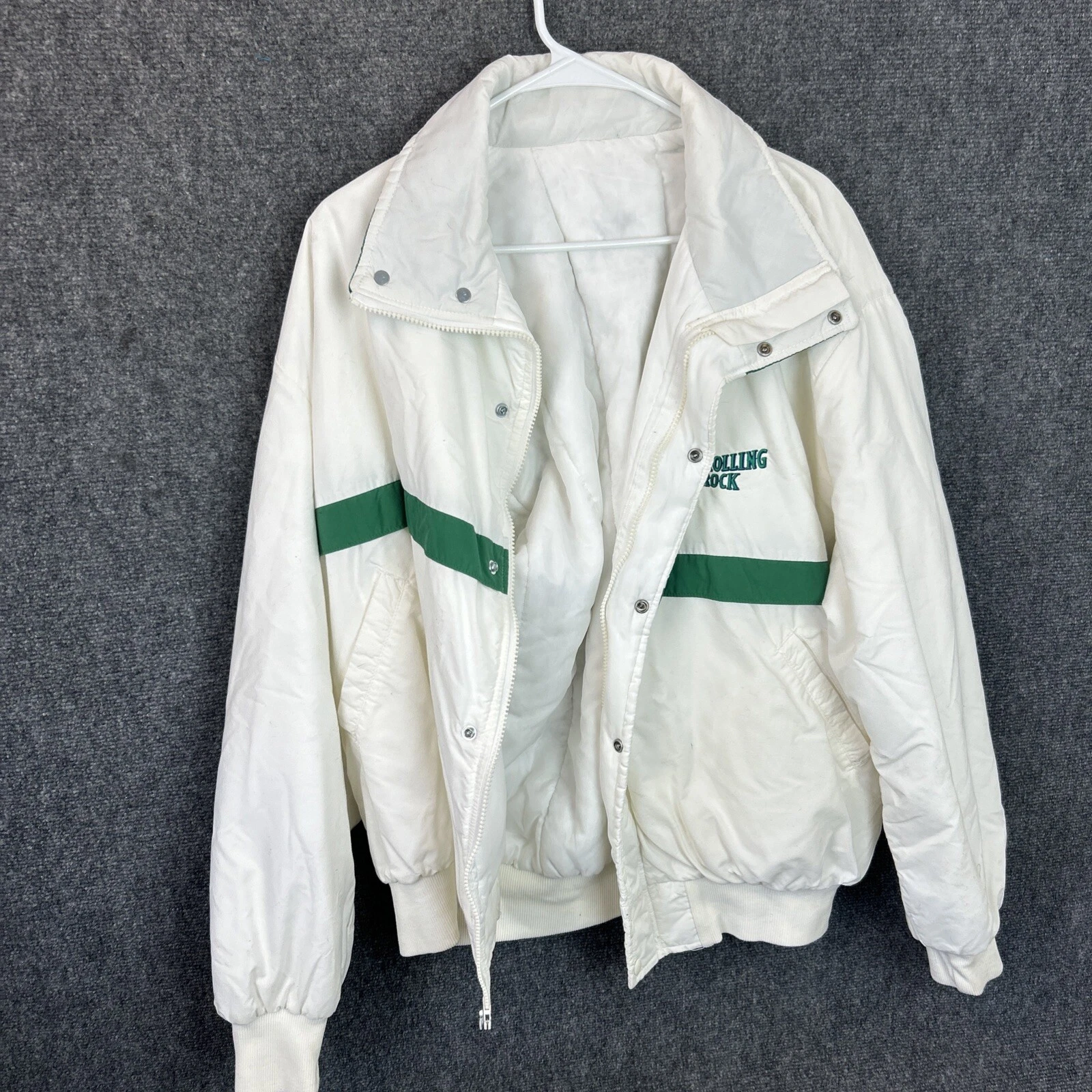 White Rolling Rock jacket insulated vintage￼