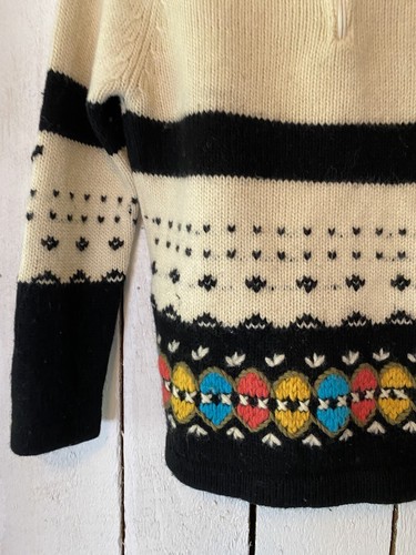 Vintage 60s Black & Ivory Wool Floral Mid Century Sweater by Nan Dorsey size S/M - Picture 12 of 14