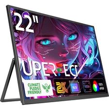 22" 2K QHD Computer Monitor Foldable Stand Display Ultra Slim External Screen 