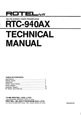 Service Manual-Anleitung für Rotel RTC-940 AX 