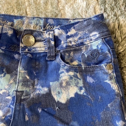 Justice Girls Skinny Jeans Size 8S Blue Gray Floral Low Rise Stretch Skinny - Picture 2 of 8