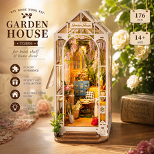 ROBOTIME Book Nook Kit DIY Miniature House with LED Light Booknook Bookshelf ...