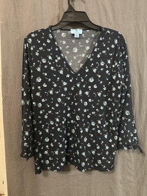 Women's CeCe Butterfly Print 3/4 Sleeve V Neck Blouse