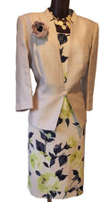 Jacques Vert beige green black dress/jacket Mother of the Bride suit size 18