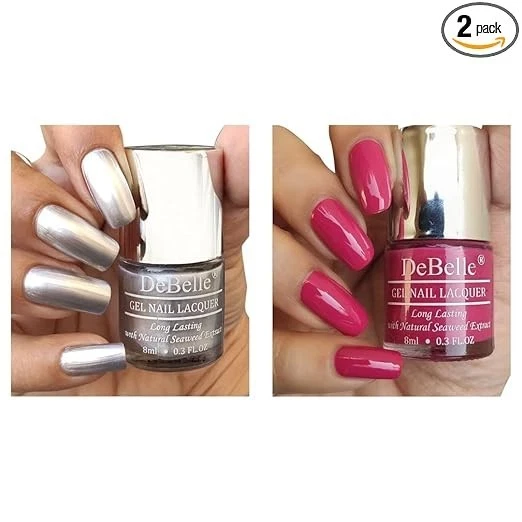 DeBelle Gel Nail Polish Combo Set of 2 - Chrome Silver (Metallic Silver), Tulip