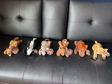 NWT Ty Beanie Baby - Lot of 6 - Buffalo, Moose, Fox, Beaver, Skunk, Raccoon