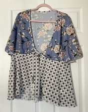 Floral Print Short Sleeve Tie Front Kimono Cardigan Multi Print Size Medium