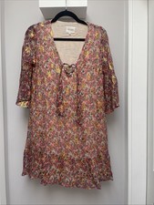 Silk Multicolour Paisley Print Sézane Short Dress With 3/4 Sleeves Size 38 Uk 10