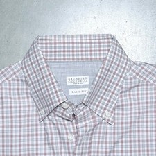 Mint Brunello Cucinelli Plaid Button-Down Shirt Italy Cotton Mens L Quiet Luxury