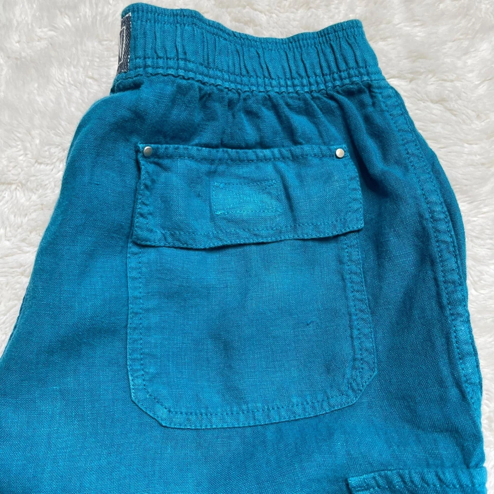 Bermudas para niño Vilebrequin azul pavo real 100 % lino bolsillos cargo talla 14 Foto 2 de 4