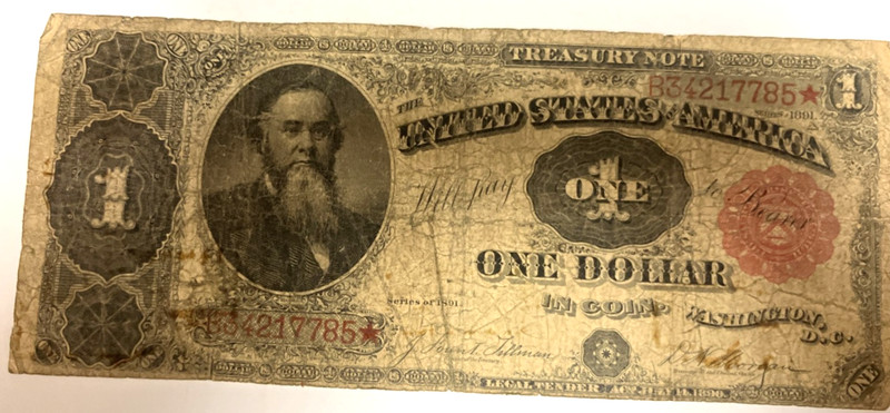 1891 $1 ONE DOLLAR “STANTON” US Treasury Note.