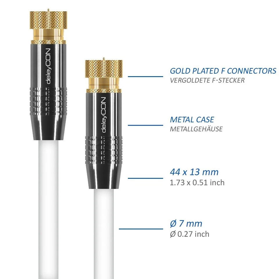 Câble antenne satellite coaxial 2 m deleyCON F vers F DVB-S/S2 4K - Photo 4/4