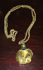 Vintage Broken MOON DROPS Solid PERFUME Elephant Gold Tone Necklace Pendant