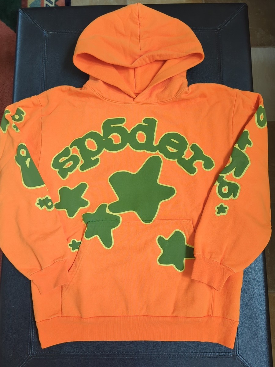 New) Sp5der SS24 Beluga Orange/Green Hoodie Sz L | eBay