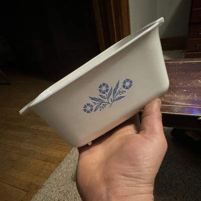 CorningWare P-4-B 1.5 QT Rectangle Casserole Blue Floral White USA