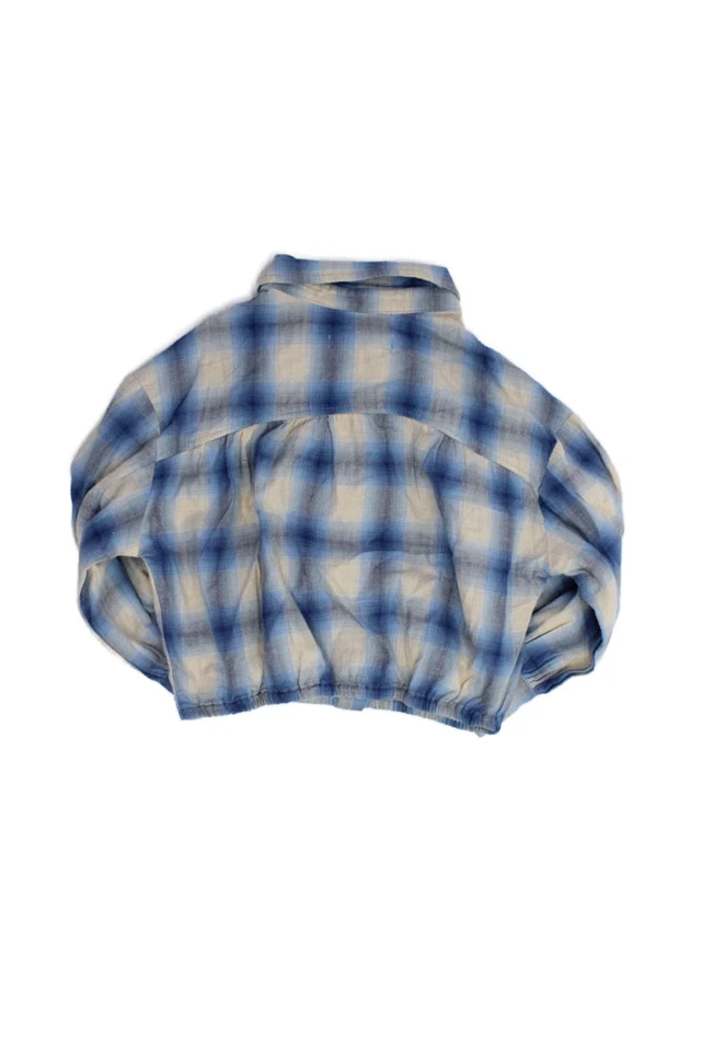 Top Zara Niñas Algodón Manga Larga Estampado a Cuadros Botón Azul Talla 6-7Y Foto 2 de 3