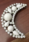 Vintage Crescent Moon White Milk Glass Brooch 2.75 inch