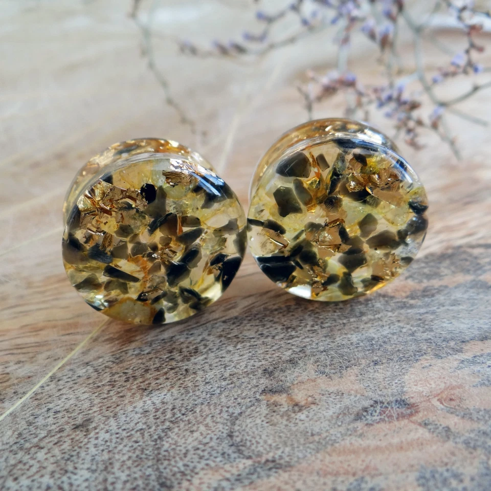 Tapones de citrino oro obsidiana medidores piedra oreja túneles resina boda hipoalergénicos Foto 2 de 4