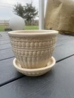 McCoy 1960’s Vintage Beaded White 3 3/4" Flower Pot Planter  Saucer