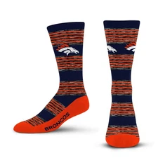 For Bare Feet NFL DENVER BRONCOS RMC Multi-Stripe Crew Socks Team Color Large