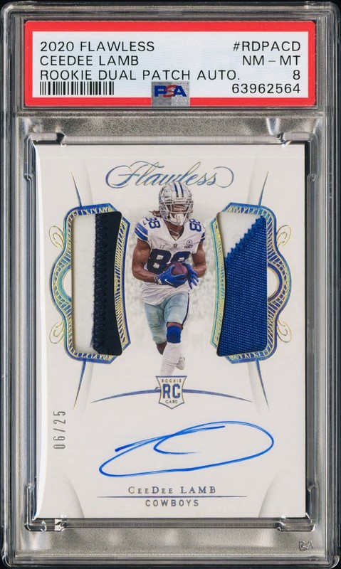 2020 Ceedee Lamb Flawless Vertical Dual Gold Patch Auto Rookie /25 RPA PSA 8 CD