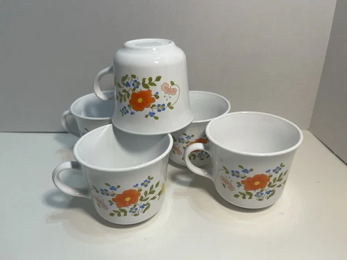 5 Vintage 1970’s Corelle “Wildflower” Coffee Tea Cup By Corning Ware. 1323
