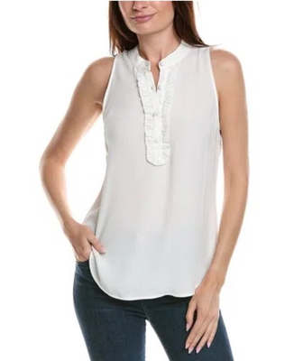 #ad CAbi Women’s Frill White Tank Top Blouse Size Small NWT Classic Office Apparel $28.00
