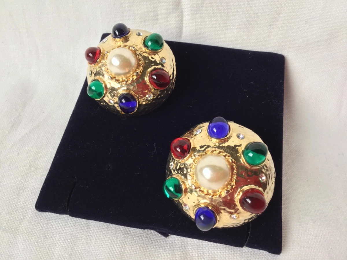 Boucles D'oreilles Vintage Couture En Résine Et Métal Doré - Taille S/M/L - Occasion