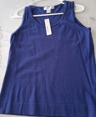 NWT August Silk Sleeveless Top Scoop Neck Sz M Blue Pullover Cotton Nylon Viscos