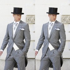 Gray Men's Suits With Tail Formal Suit Evening Prom Wedding Groom Prom Tuxedos