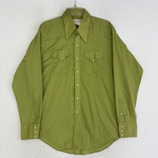 VTG 70s Rockmount Western Shirt Mens 16.5 Green USA Made Sawtooth Pearl Snap