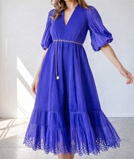 Zimmermann Lapis Midi Dress Size 2/AU 12/US 8 Pleated Plissé Gold Chain Belted