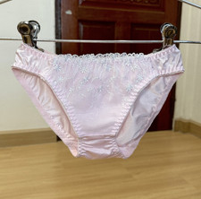 Vintage Silky Pink Polyester Panty Floral Lace Sissy Hi Cut Bikini Sz.5 W.26-28"