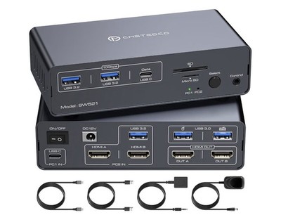 USB C KVM Switch and Dock HDMI 4 K 60Hz, Dual Monitor /Dual PC or laptop 13 in 1