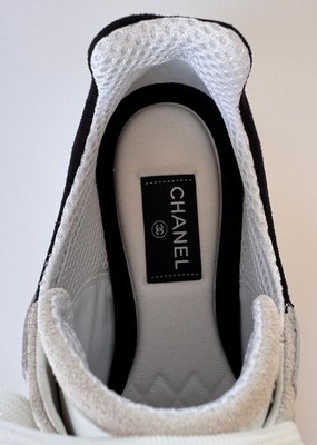 NEW 25A CHANEL WHITE BLACK LEATHER SNEAKERS 41.5 | eBay