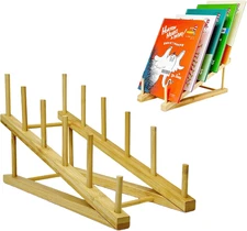 Book Display Stand Holder, 5-Tier Wooden Book Rack Organizer For Natural-1 Pc