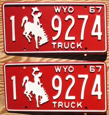 1967 Wyoming License Plate Number Tag Pair Plates - Truck