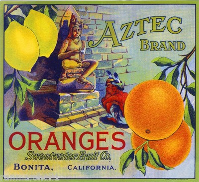 San Diego Bonita Aztec Orange Citrus Fruit Crate Box Label Art