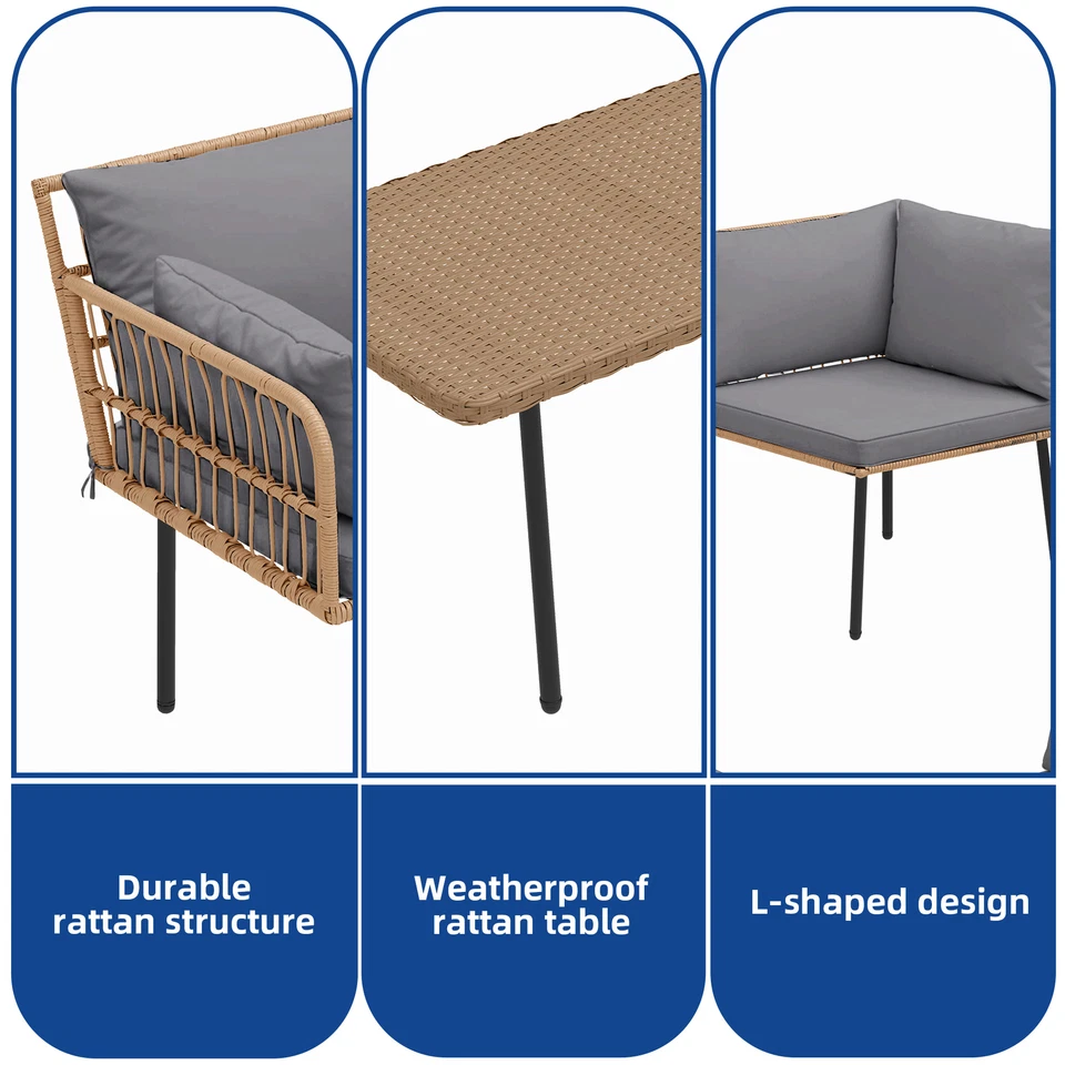 Patio Furniture Set Outdoor Conversation Set L-Shaped Sofa for Garden Backyard - Image 4 of 4