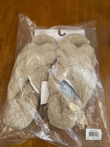 New CHINESE LAUNDRY Slippers Faux Fur Tie Dye Cross Band Brown Women's XL 11-12