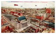 Business District Birdseye View Planes In Air Chicago IL C1919 Postcard AD12