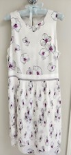 Banana Republic Pleated Overlay Dress Floral White Purple size 10 Sleeveless