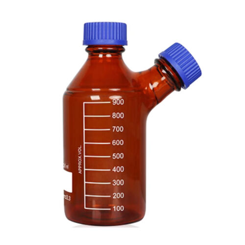 Lab Amber Glass HPLC Purging Storage Bottle 2-Neck Brown Chromarography Flask - Picture 3 of 7