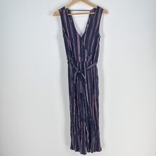 Just Jeans womens jumpsuit size 8 navy blue striped sleeveless belt viscos067700